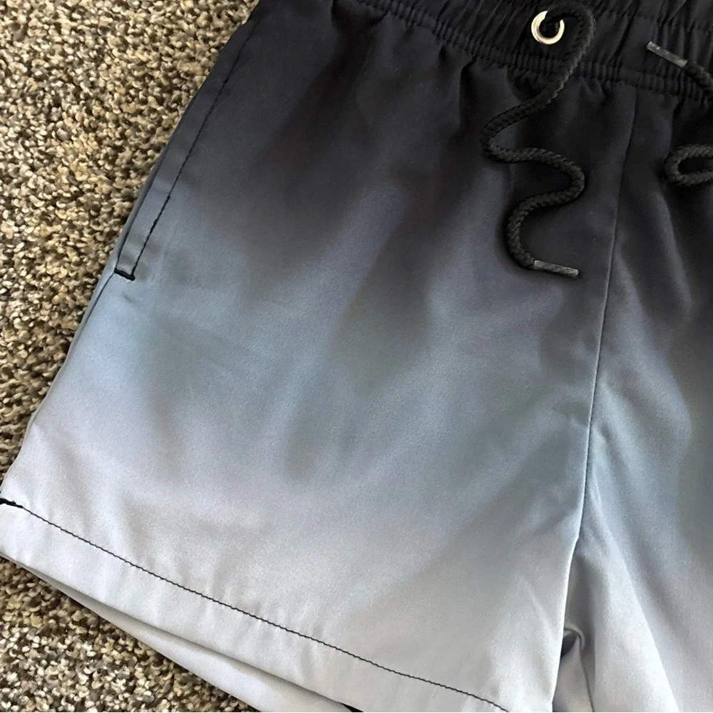 Kids Gradient Swim Trunks in Gray and Black W/ Drawstring and pockets Size 4-5